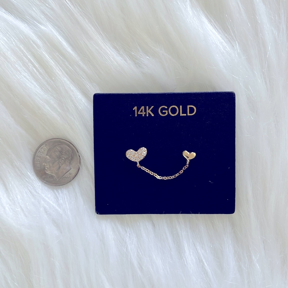 14k solid gold double heart earring